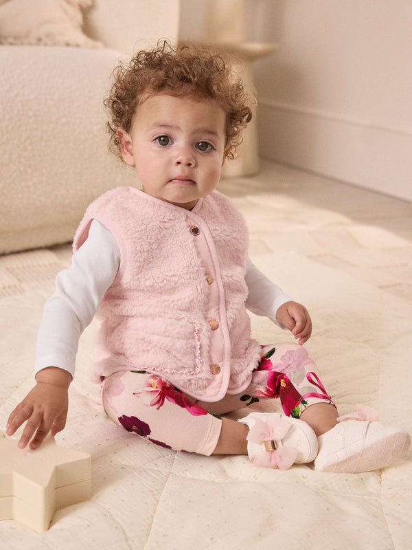 Baker by Ted Baker 3 Piece Pink Borg Gilets T-Shirts & Printed Leggings Set