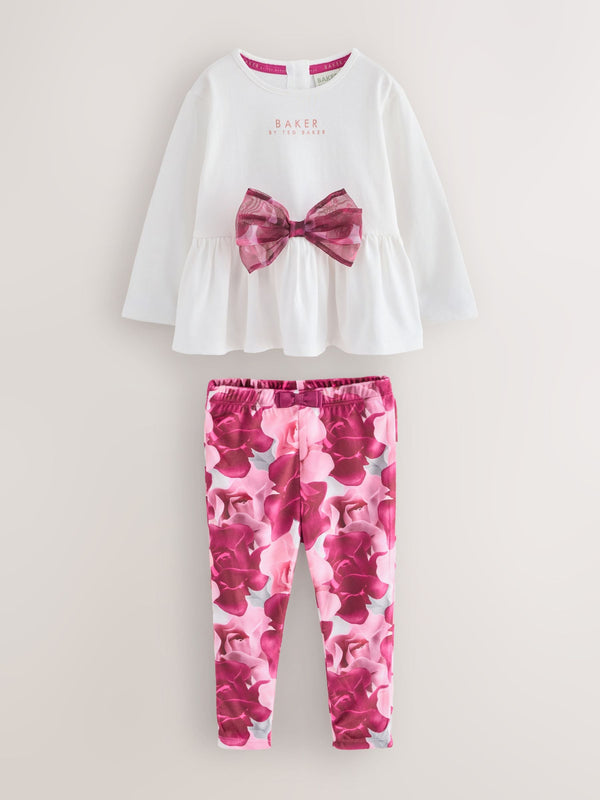 Baker by Ted Baker 2 Piece Red Bow T-Shirts & Velvet Leggings Set