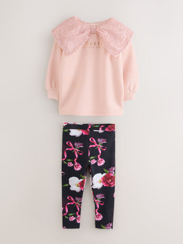 Baker by Ted Baker Pink 2 Piece Sequin Bow Collar Sweat & Leggings Set