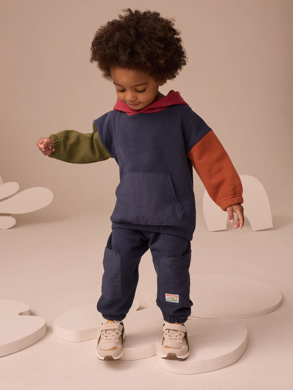 Navy Blue Colourblock Hoodie and Joggers Set (3mths-7yrs)