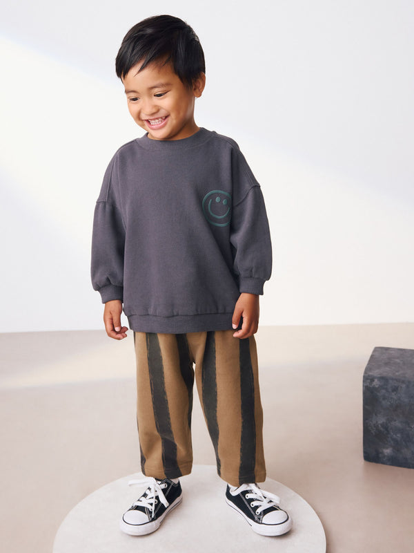 Black/Brown Single Sweatshirt And Stripe Joggers Set (3mths-7yrs)