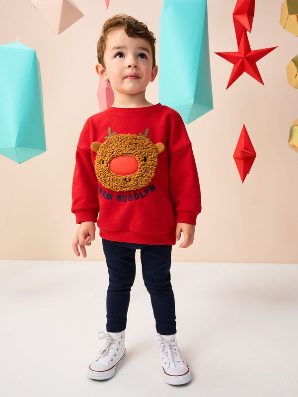 Red Boucle Rudolph Christmas Leggings and Crew Set (3mths-7yrs)