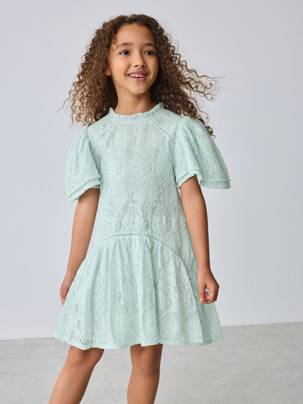 Baker by Ted Baker Red Sequin Lace Angel Sleeve Dress