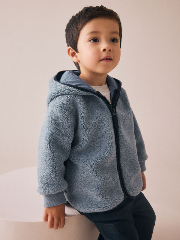 Light Blue Hooded Fleece Zip Through Jacket immediate