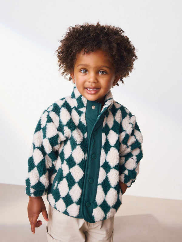 Green/White Harlequin Patterned Zip Through Fleece (3mths-7yrs)