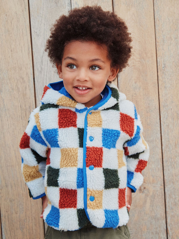 Multi Checkerboard Hooded Fleece Zip Through Jacket (3mths-7yrs)
