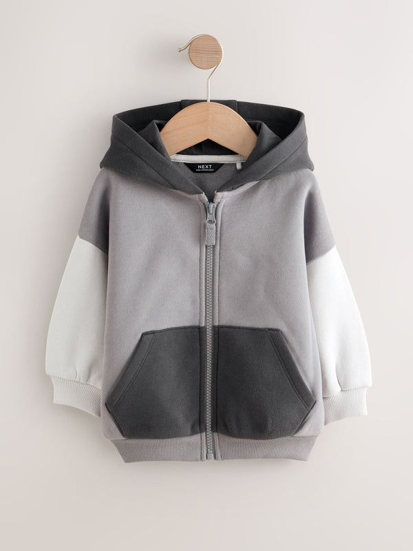 Grey Colourblock Zip Through Hoodie (3mths-7yrs)