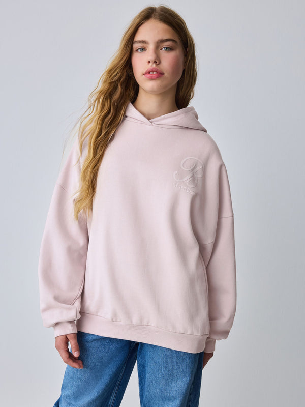 Baker by Ted Baker Oversized Satin Appliqué Back Print Pink/White Hoodie