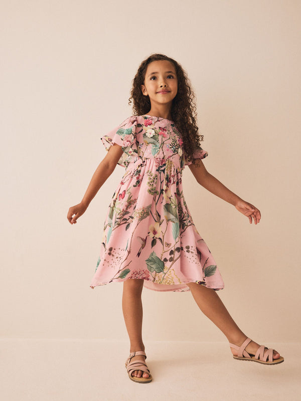 Pink Floral Embellished Occasion Dress (3-16yrs)