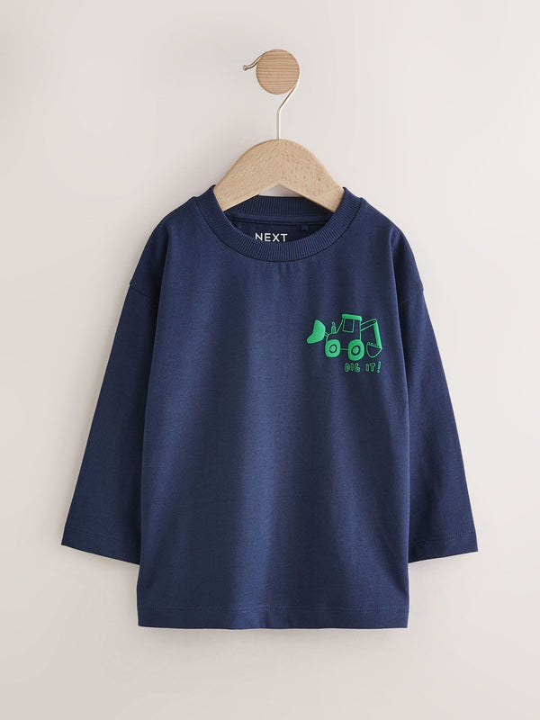 Navy Blue Tractor Long Sleeves Semi Plain T-Shirt (3mths-7yrs)