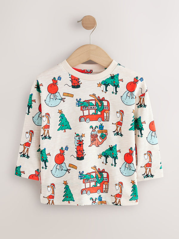 Stone All-Over Print Christmas Long Sleeve T-Shirt (3mths-8yrs)