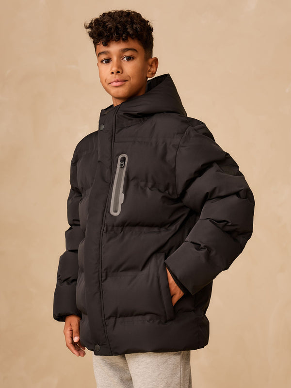 Black Waterproof Fleece Lined Padded Coat (3-17yrs)