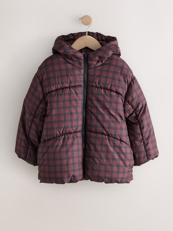 Red/Black Shower Resistant Check Padded Coat (3-16yrs)