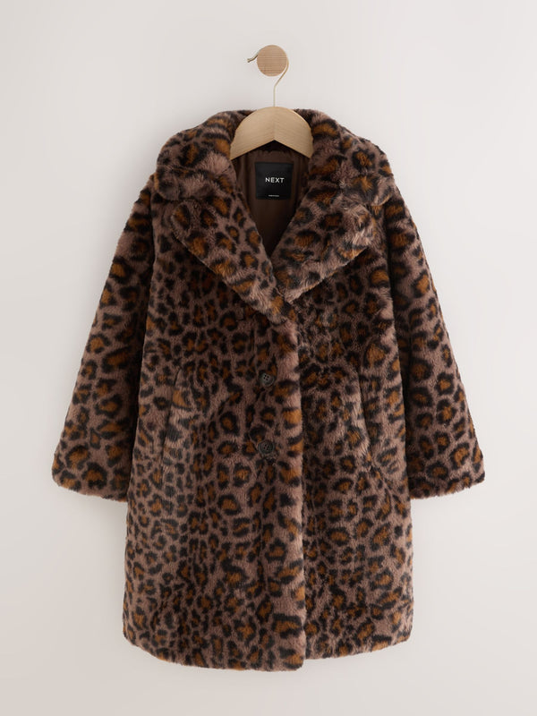 Brown Faux Fur Longer Length Coat (3-16yrs)