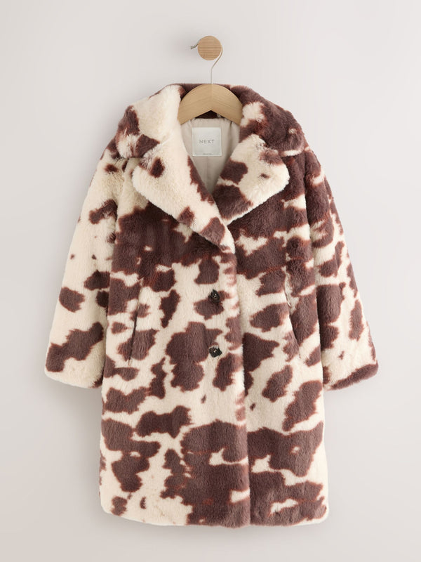 Brown/Cream Faux Fur Longer Length Coat (3-16yrs)