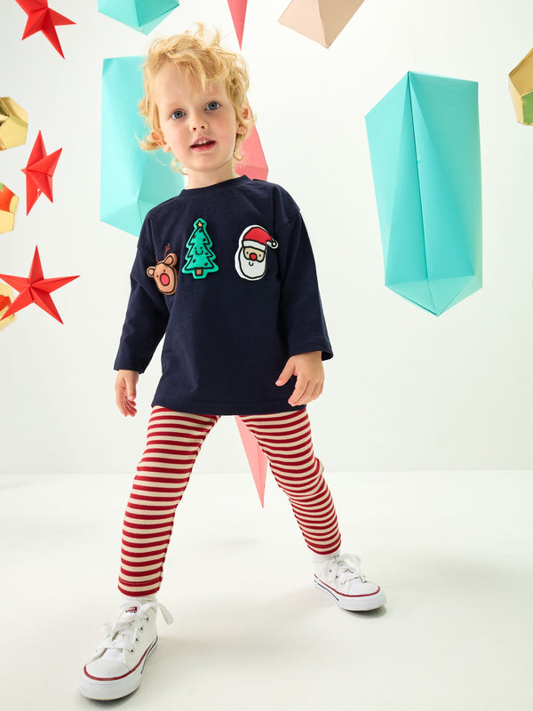 Navy Christmas Padded Long Sleeve Top and Leggings Set (3mths-7yrs)