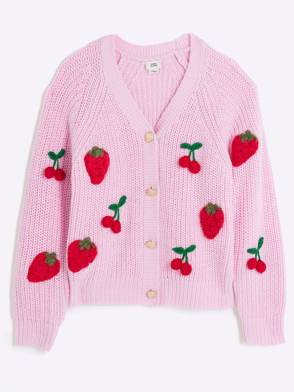River Island Pink Girls 3D Fruit Cardigan