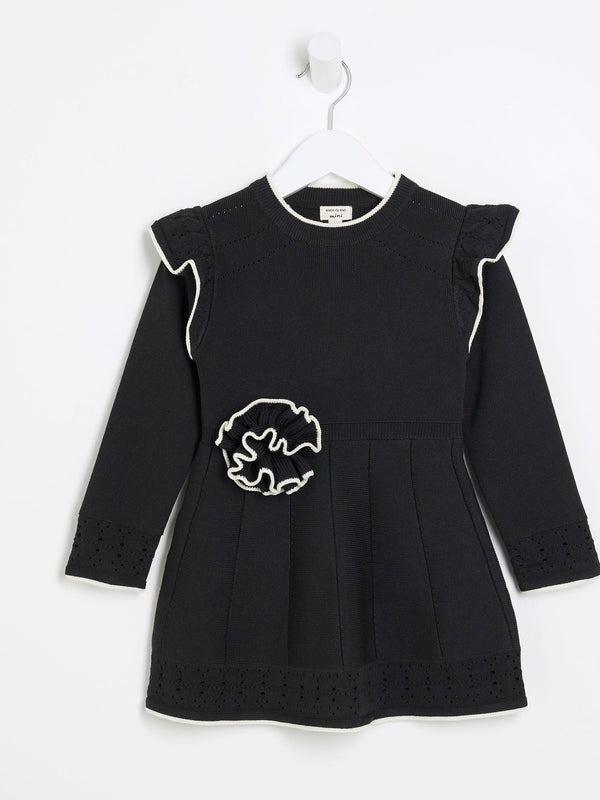 River Island Black Girls Rose Flippy Dress