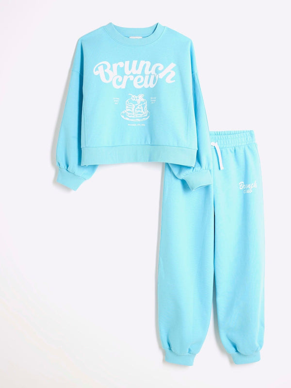 River Island Blue Girls Brunch Club 100% Cotton Sweat Set
