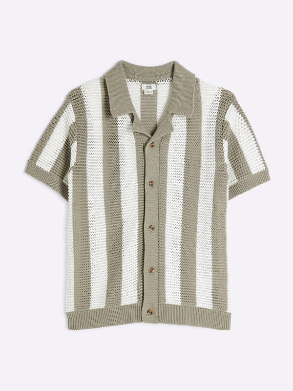River Island Green Stripe 100% Cotton Polo Jumper