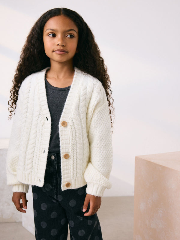 Oatmeal Cable Knitted Cardigan (3-16yrs)