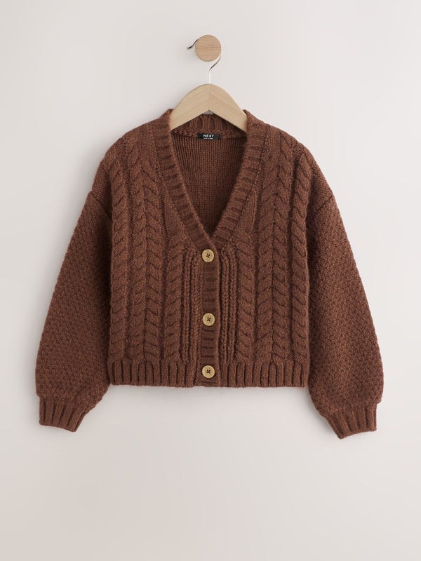 Chocolate Brown Cable Knitted Cardigan (3-16yrs)
