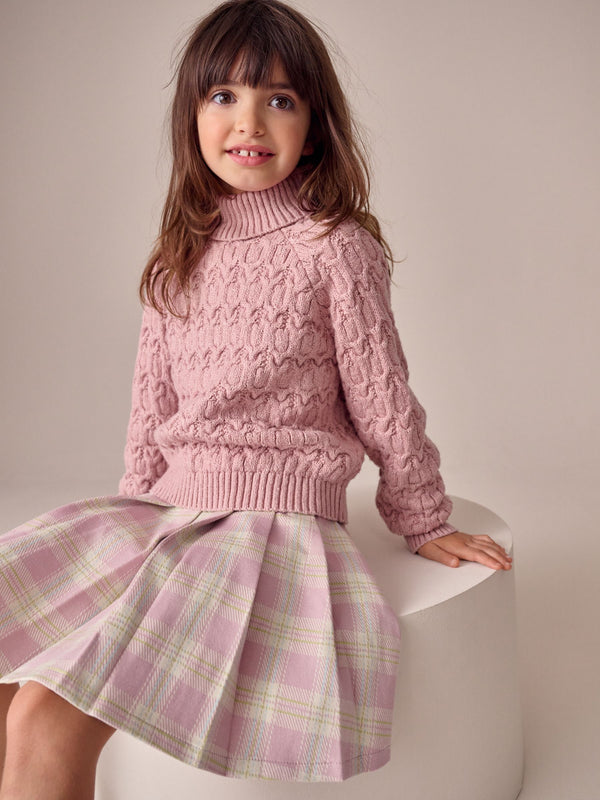 Pink Cable Roll Neck Jumper (3-16yrs)