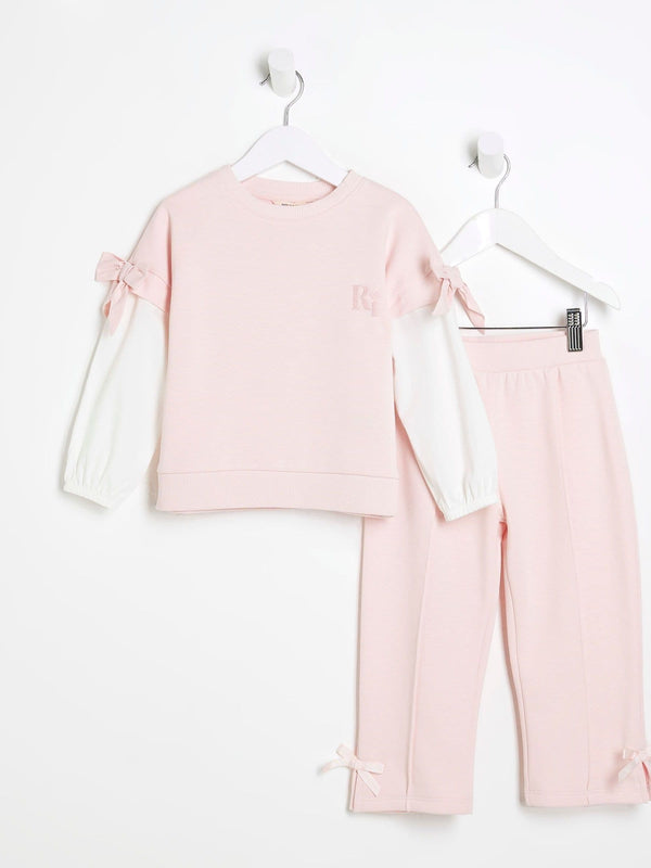 River Island Pink Girls Hybrid Sleeve Sweat Set