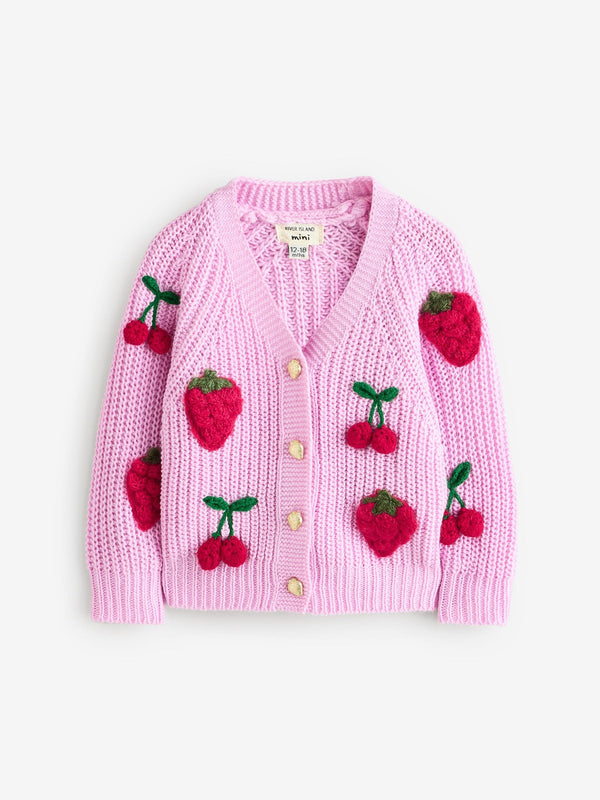 River Island Pink Girls Fruit 100% Cotton Cardigan