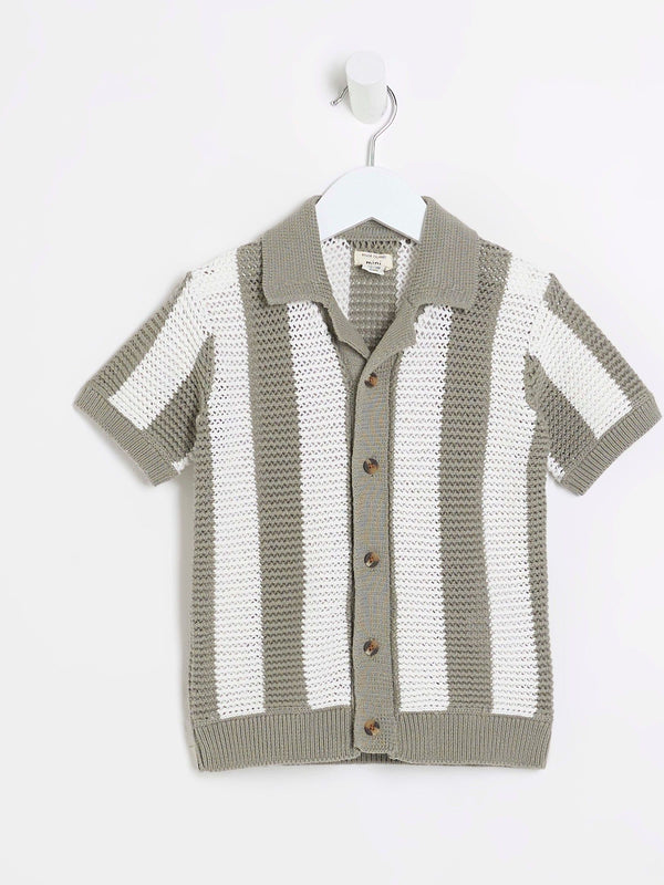 River Island Green/White Stripe 100% Cotton Polo Jumper