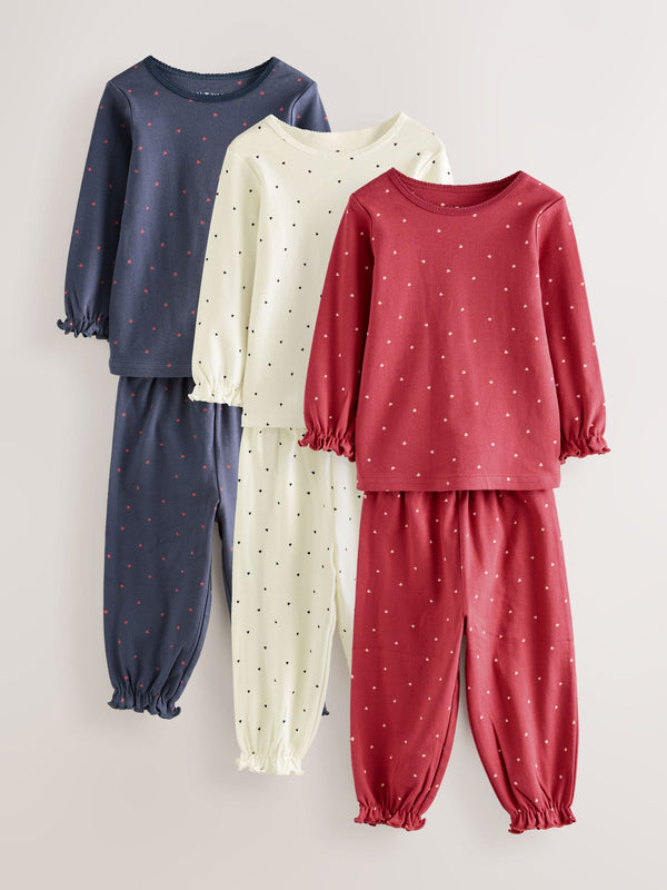 Red / Navy Heart Print Joggers Pyjamas 3 Pack (9mths-12yrs)