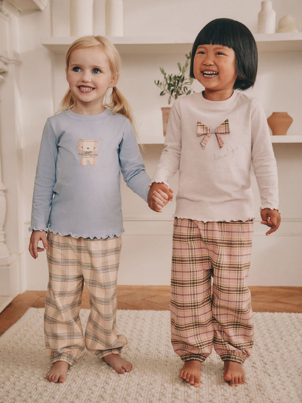 Check Bow / Bear Woven Bottoms Pyjamas 2 Pack (9mths-10yrs)