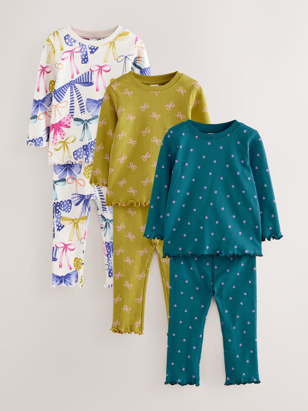 Multi Bow Print Snuggle Pyjamas 3 Pack (9mths-12yrs)
