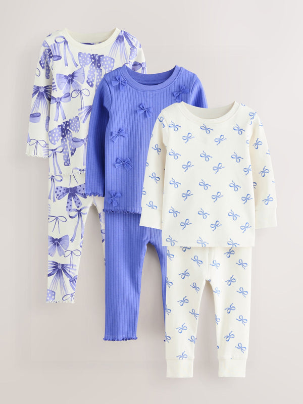 Blue Bows Snuggle Pyjamas 3 Pack (9mths-12yrs)