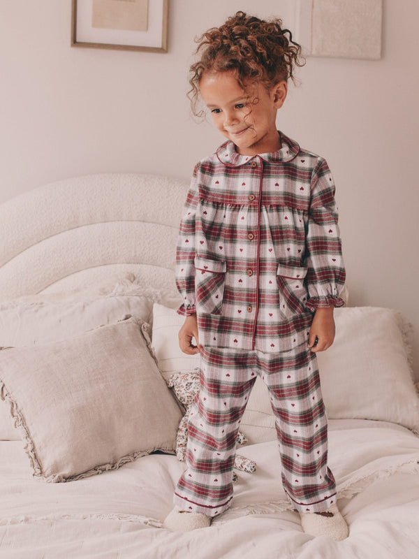 Red/Green Heart Print Woven Button Through Pyjamas (9mths-12yrs)