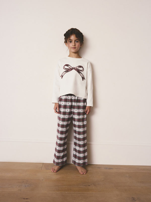 Red/Green Bow Check Christmas Woven Bottom Pyjamas (2-16yrs)