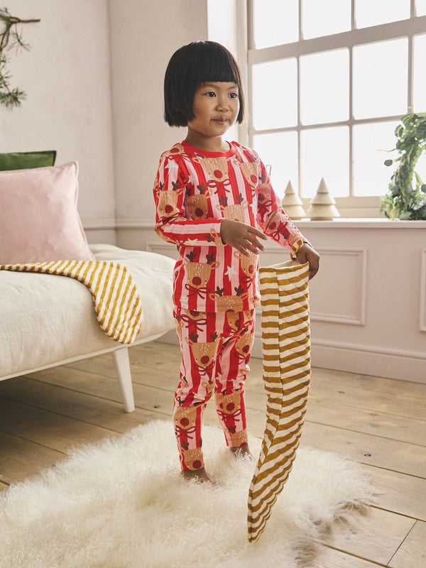 Red/Pink Stripe Reindeer Christmas Pyjamas (9mths-16yrs)