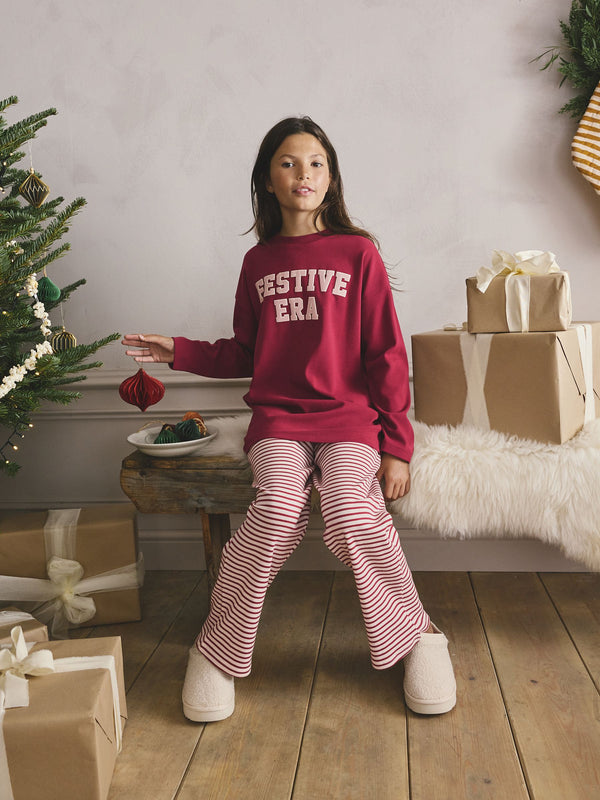 Red Stripe Christmas Yoga Pant Style Pyjamas (3-16yrs)