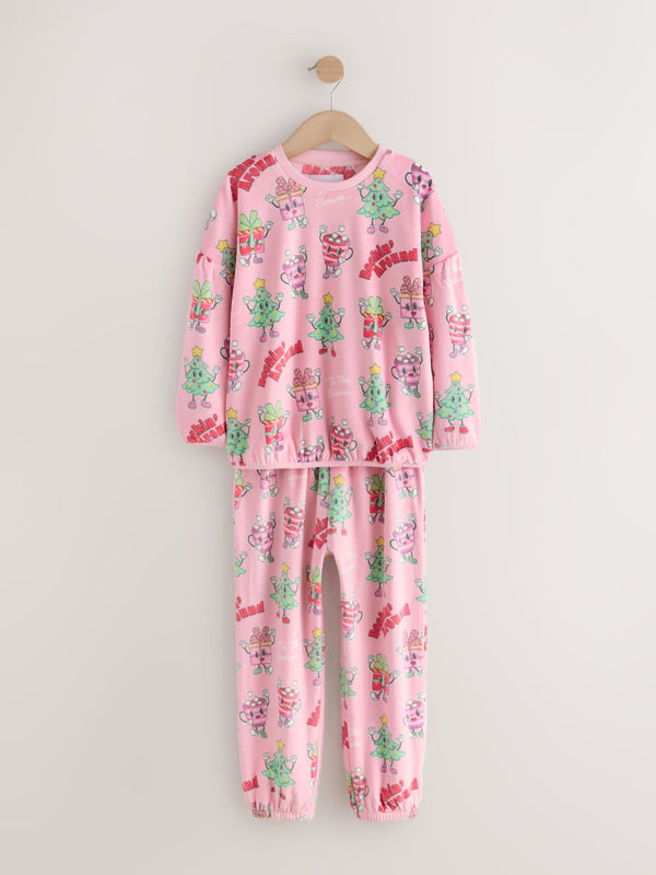 Pink Festive Christmas Cosy Fleece Pyjamas (3-16yrs)