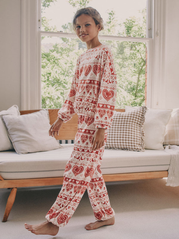 Red/Ecru Fairisle Christmas Cosy Fleece Pyjamas (3-16yrs)
