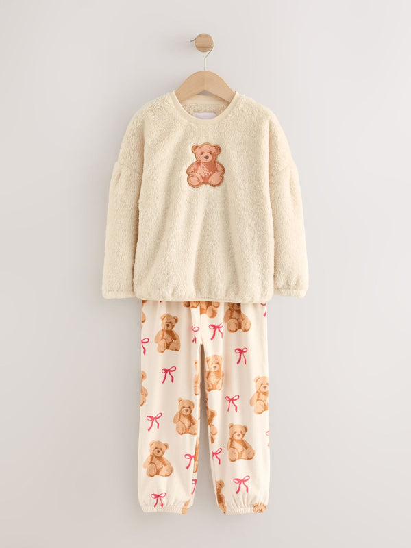 Cream Bear Applique Fleece Pyjamas Set (12mths-16yrs)