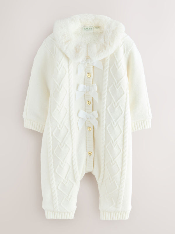 Baker by Ted Baker Cream Knitted Fleece Pramsuit