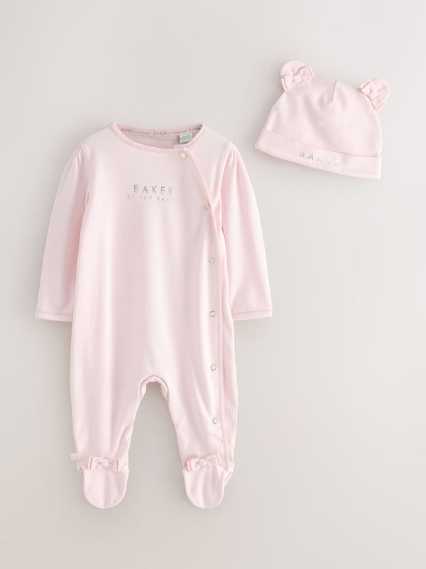 Baker by Ted Baker 2 Piece Pink Varsity Print Sleepsuit & Hat Set