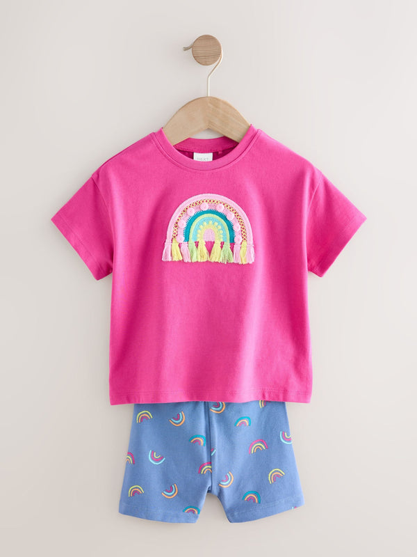Pink Rainbow Short Sleeve T-Shirt and Cycle Shorts Set (3mths-6yrs)