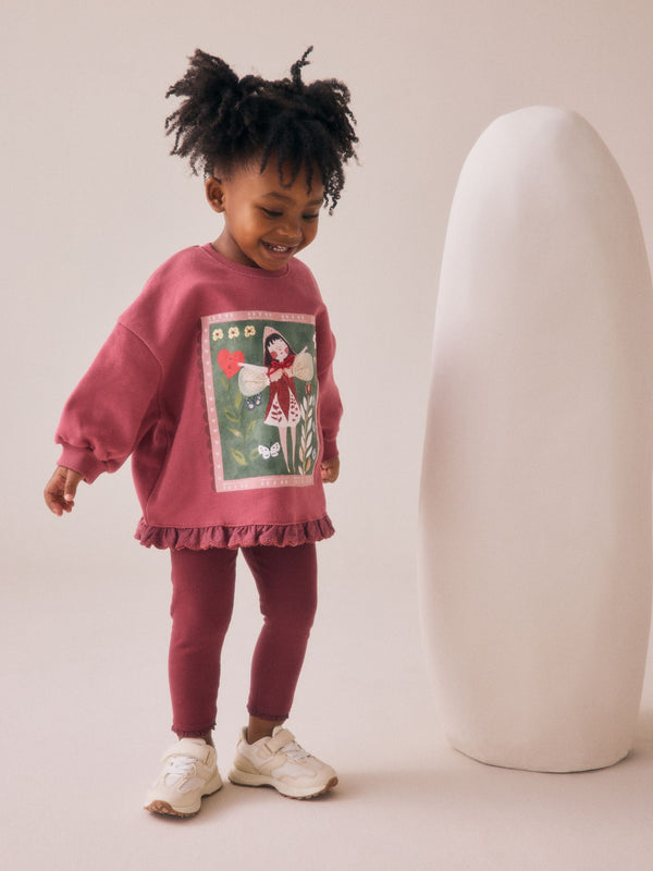 Burgundy Red Fairy Frill Hem Sweatshirt & Leggings Set (3mths-7yrs)