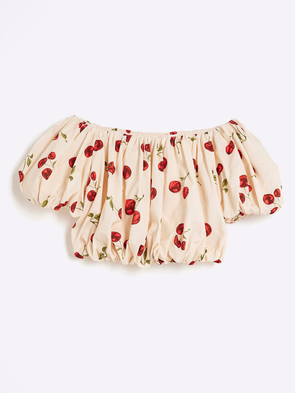 River Island Cream Girls Bardot Puffball 100% Cotton Top