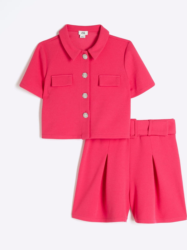 River Island Pink 100% Cotton Scuba Belted Shorts Set