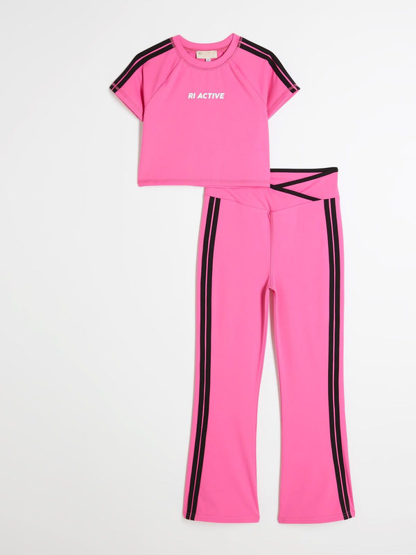 River Island Pink 100% Cotton Active Cheer Kickflare Top And Joggers Set