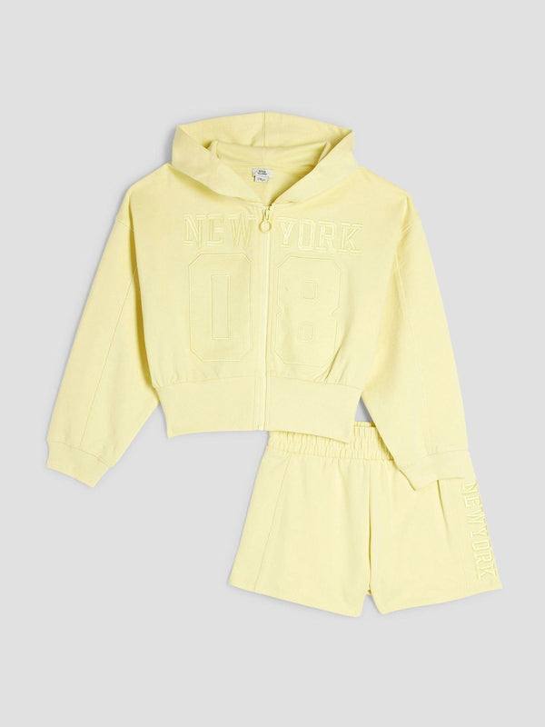 River Island Yellow Girls 100% Cotton Zip Hoodie and Shorts Set