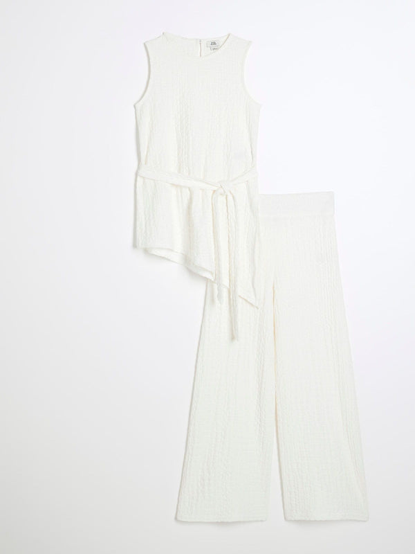 River Island White Textured Tunic Top Set